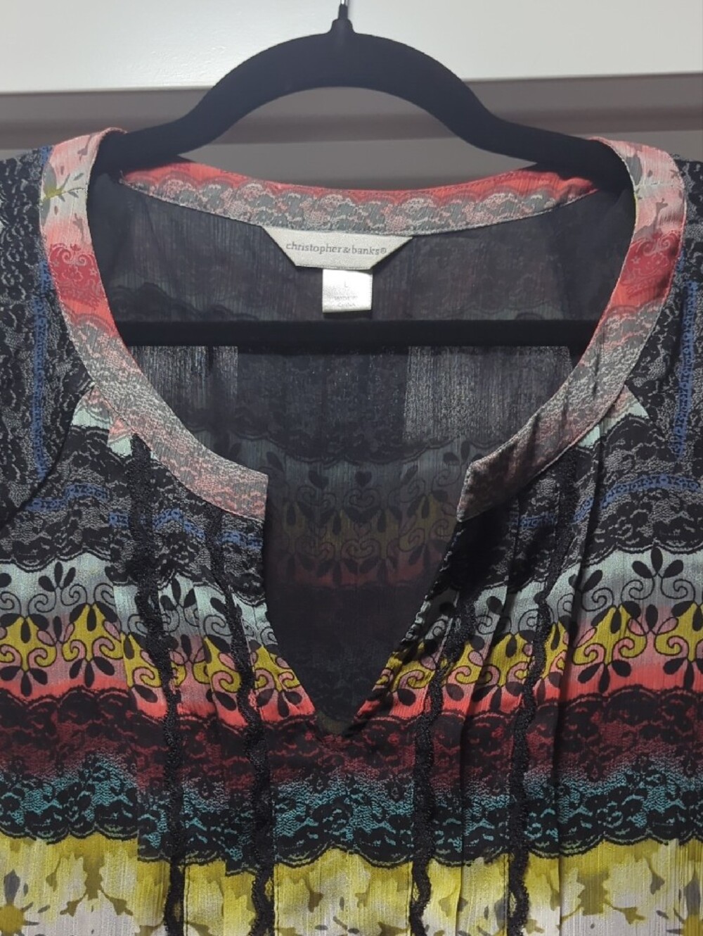 Christopher & Banks Multicolor Striped Flutter-Sleeve Top - Yellow/Red/Black - Picture 4 of 8